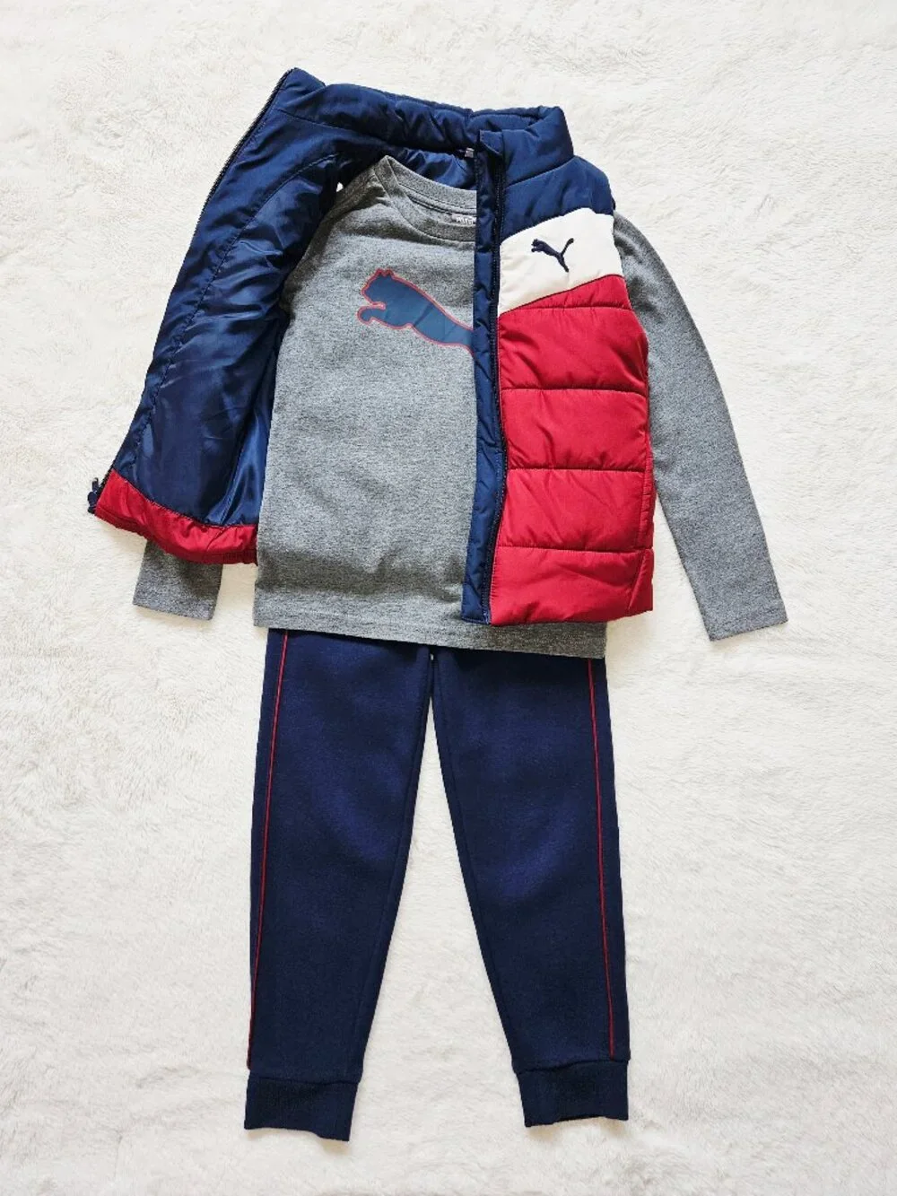 PUMA Boys' 3-Piece Sports Set Long-sleeve Top Sweatpants Insulated Vest Size 6 - Picture 3 of 9